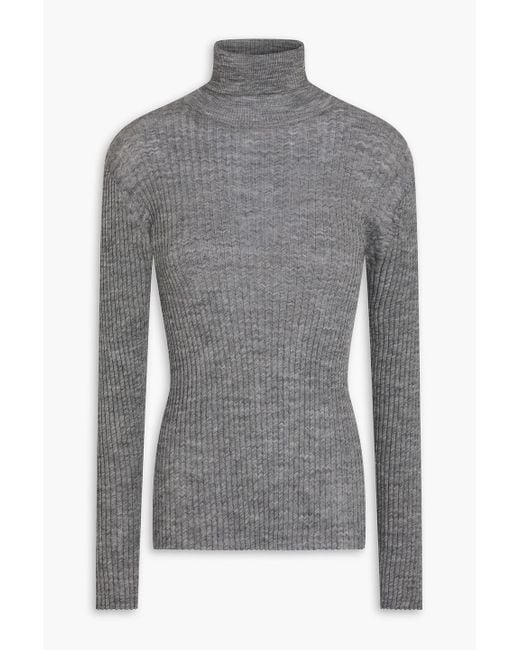 Anine Bing Gray Kyle Ribbed Wool-Blend Turtleneck Sweater