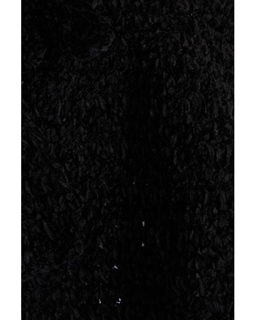 Ganni Black Cropped oberteil aus chenille mit rüschen