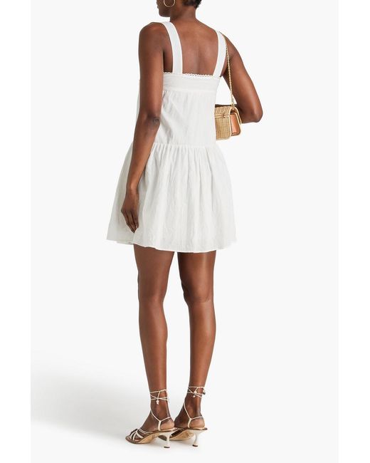 Claudie Pierlot White Macramé Lace-paneled Cotton-gauze Mini Dress