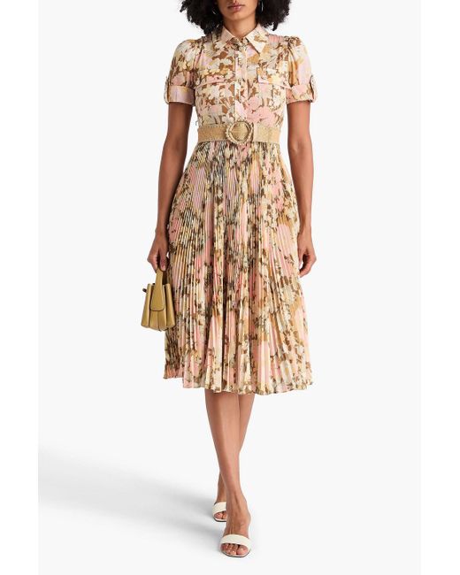 Zimmermann Natural Belted Floral-Print Woven Midi Shirt Dress