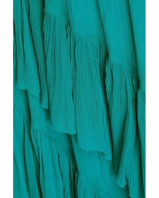 Ulla Johnson Green Aveline Ruffled Silk-crepon Gown