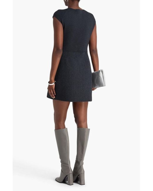 Theory Black Tweed-Paneled Merino Wool-Blend Mini Dress