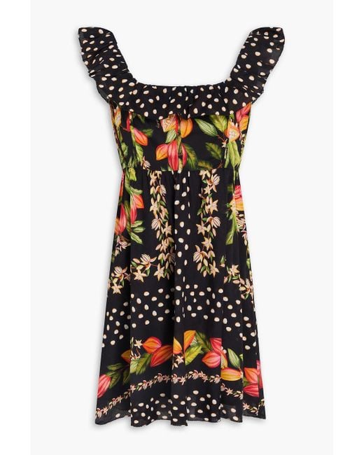 Farm Rio Red Ruffled Printed Cotton-mousseline Mini Dress