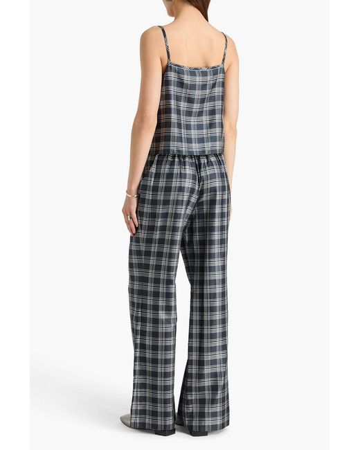 Theory Gray Checked Silk-twill Wide-leg Pants