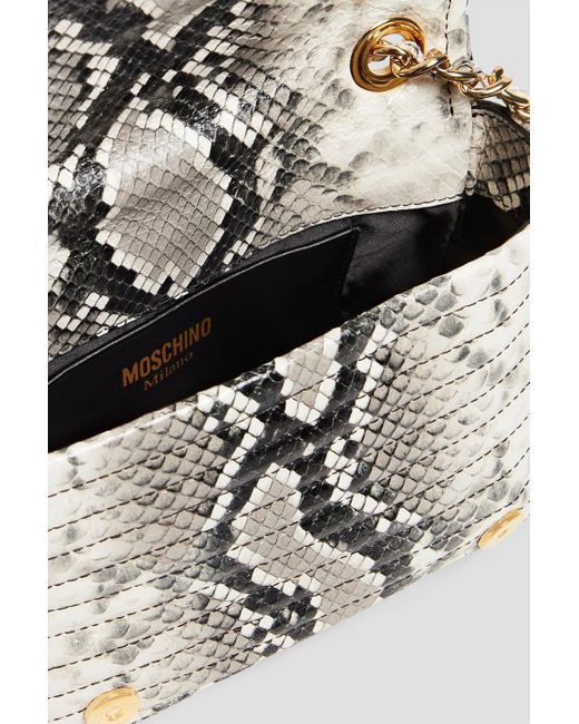 Moschino Metallic Embellished Snake-effect Leather Shoulder Bag