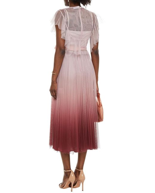 RED Valentino Red Pleated Dégradé Tulle Midi Dress