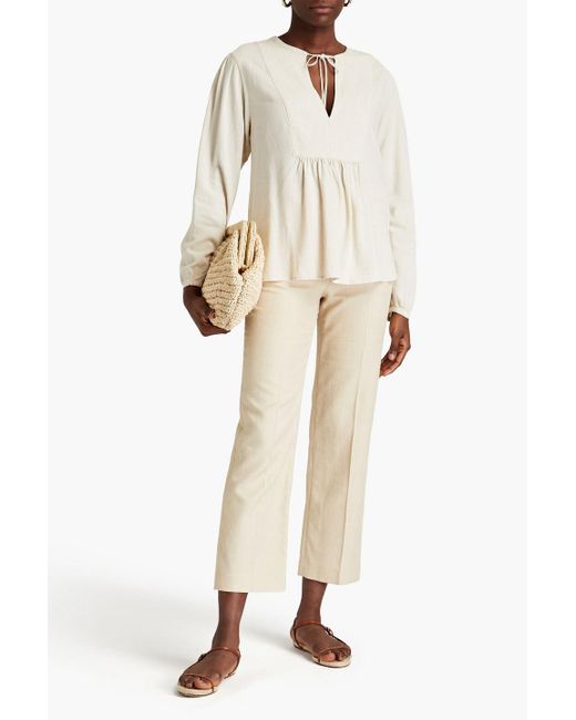 James Perse White Gathered Crepe Blouse