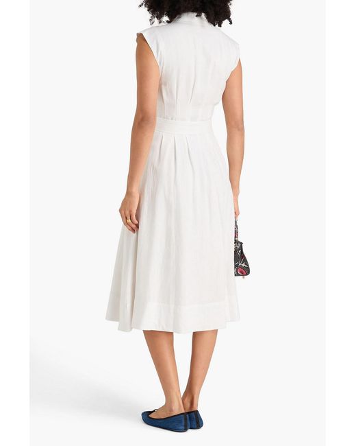 Veronica Beard Loreta Belted Linen Midi Shirt Dress in White | Lyst Veronica Beard Loreta Belted Linen Midi Shirt Dress in White | Lyst