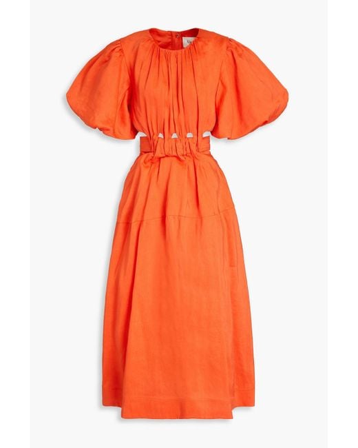Aje. Orange Cosette Cutout Linen-blend Midi Dress