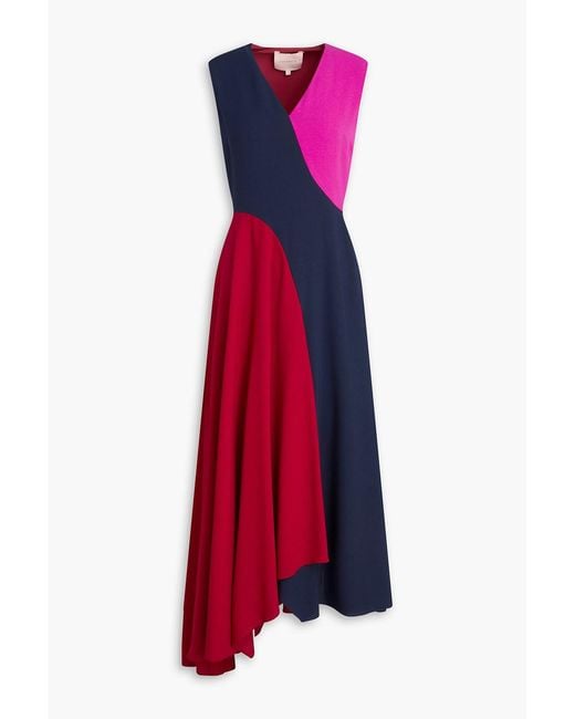 Roksanda Red Asymmetric Color-Block Crepe Maxi Dress
