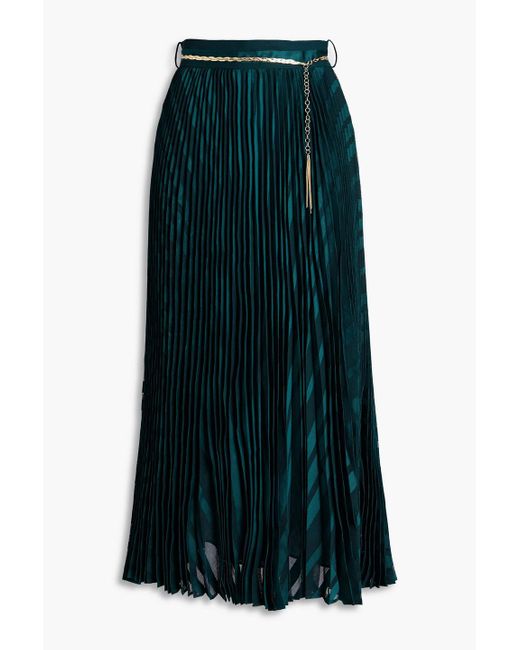 Zimmermann Green Sunray Pleated Burnout-effect Gauze Midi Skirt