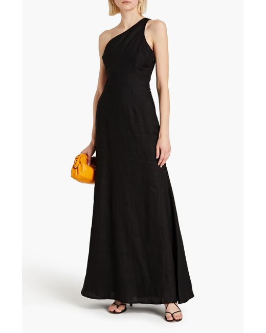 Rachel Gilbert Black Byron One-shoulder Cutout Linen Maxi Dress