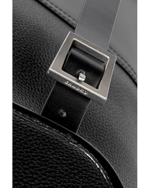 Sandro Black Smooth And Pebbled-Leather Backpack for men