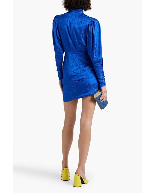 Ronny Kobo Blue Virgo Ruched Cutout Silk-blend Jacquard Mini Dress