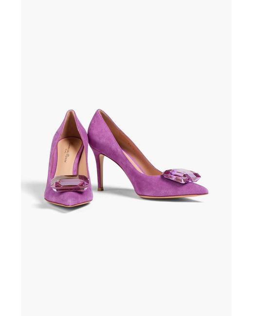 Gianvito Rossi Pink Jaipur 85 Crystal-Embellished Suede Pumps