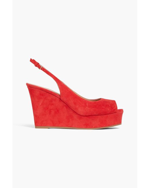Sergio Rossi Red Suede Wedge Slingback Sandals