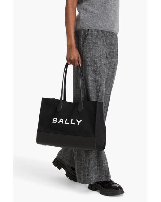 Bally Black Bar Printed Leather And Canvas Tote