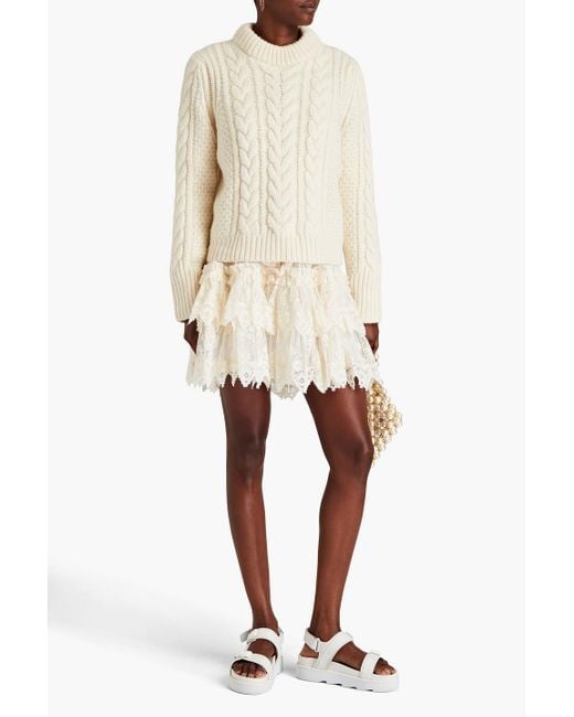 CECILIE BAHNSEN White Hope Cutout Cable-knit Wool And Alpaca-blend Sweater