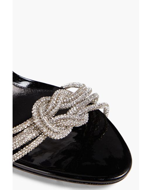 Alexandre Birman White Vicky 100 Crystal-embellished Knotted Patent-leather Sandals