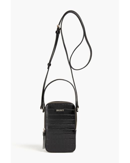 DKNY Black Stacy Faux Croc-effect Leather Phone Pouch