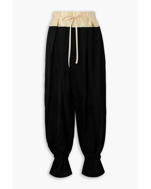 Jil Sander Black Pleated Satin Wide-Leg Pants