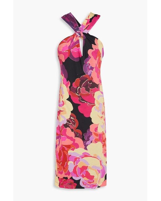 Dries Van Noten Pink Twisted Cutout Floral-print Cotton-jacquard Dress