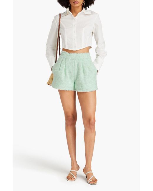 Aje. Green Emmeline Pleated Bouclé-tweed Shorts