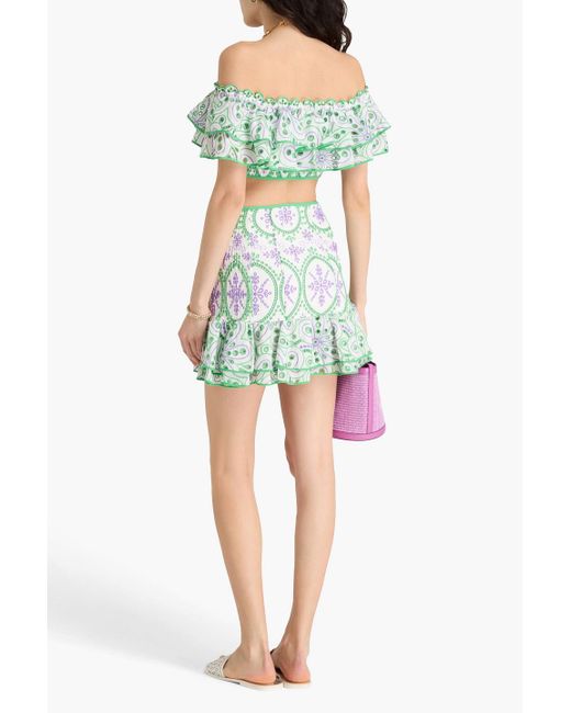 Charo Ruiz Green Clara Cropped Off-The-Shoulder Broderie Anglaise Cotton-Blend Top