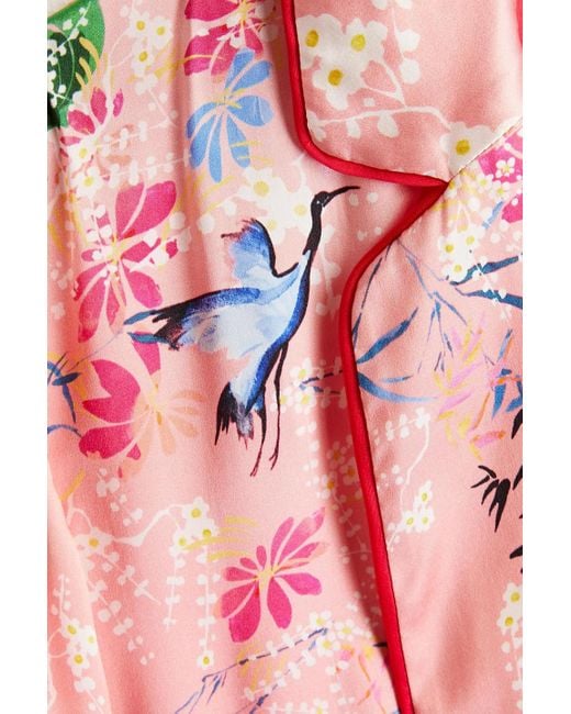 Saloni Pink Printed Silk-satin Robe