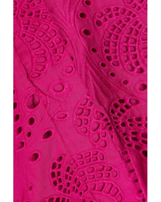 Farm Rio Pink Belted Broderie Anglaise Cotton Mini Dress