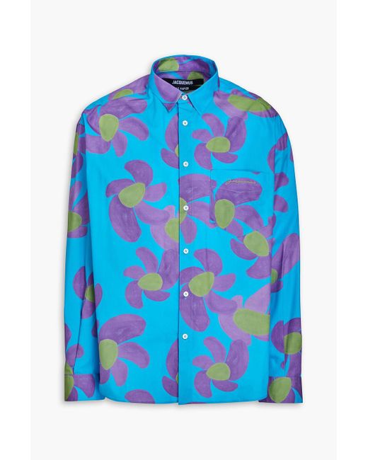 Jacquemus Simon hemd aus baumwollpopeline mit floralem print in Blue für Herren