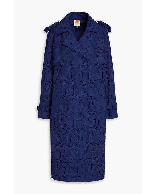 Farm Rio Blue Broderie Anglaise Cotton Trench Coat