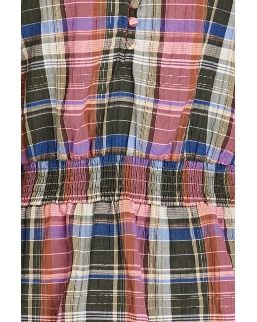 Veronica Beard Green Destiny Ruffled Metallic Checked Cotton-blend Mini Dress
