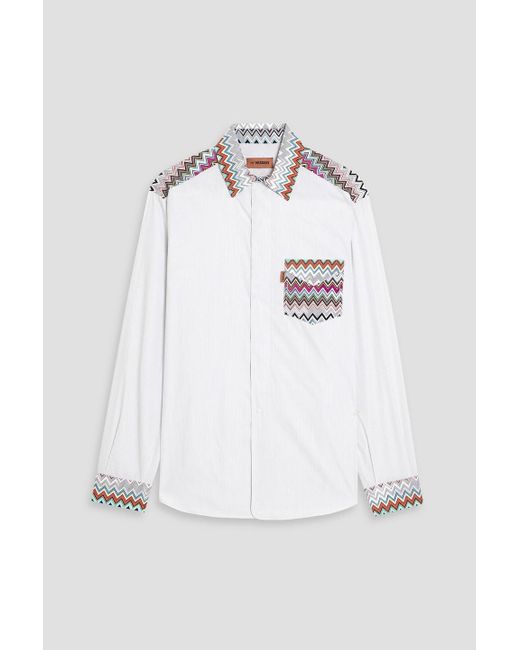 Missoni White Crochet Knit-trimmed Pinstriped Cotton-poplin Shirt for men