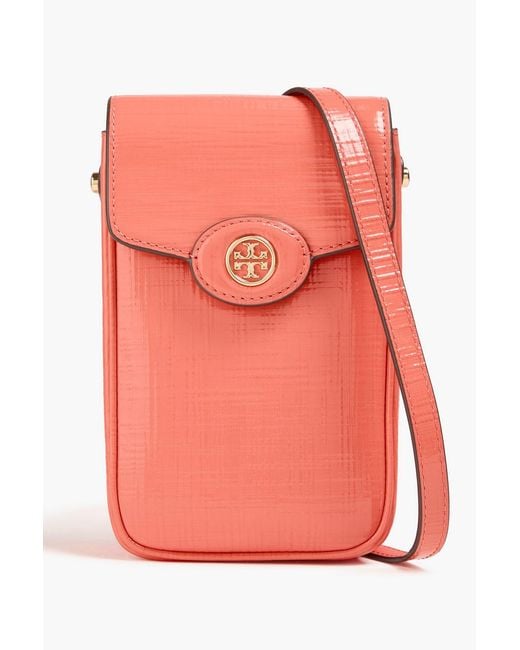 Tory Burch Pink Cracked Patent-Leather Phone Accessories Case