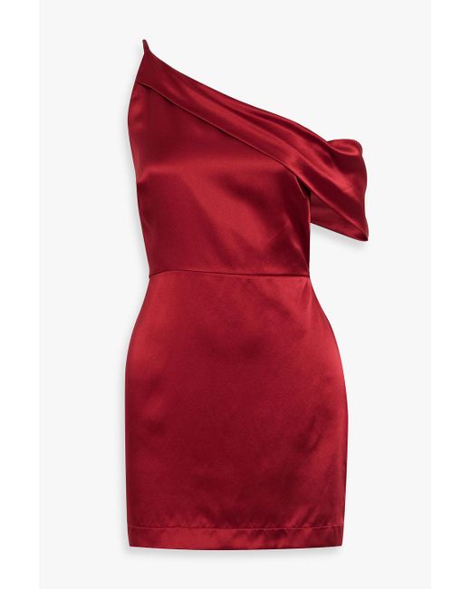 Michelle Mason Red One-shoulder Draped Silk-satin Mini Dress