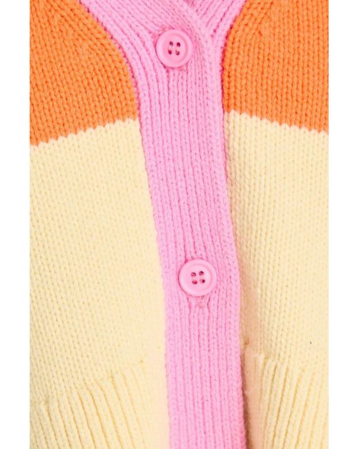 Joos Tricot Pink Cropped Striped Cotton-blend Cardigan