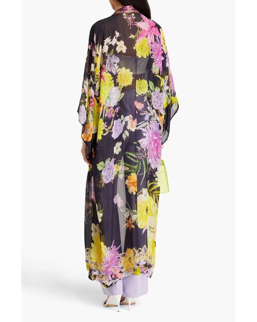Camilla Blue Crystal-embellished Printed Silk-chiffon Kimono