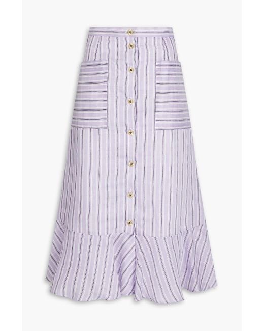 Sandro Purple Blondy Striped Linen-blend Gauze Midi Skirt