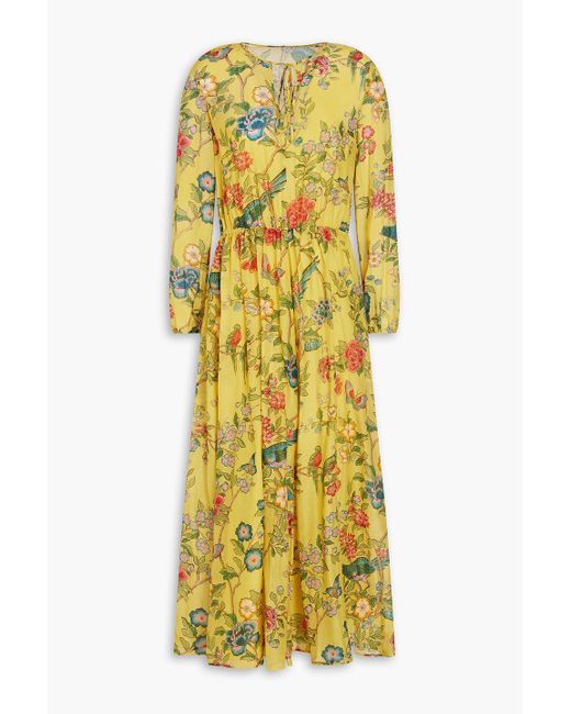 RED Valentino Yellow Floral-print Cotton And Silk-blend Voile Midi Dress