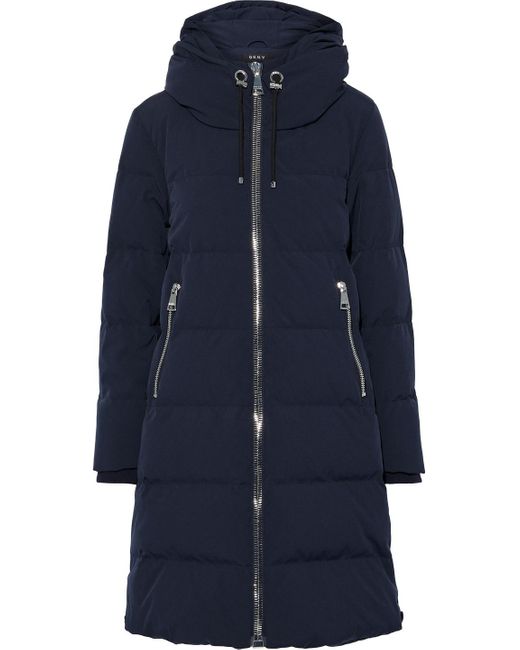 DKNY Quilted Shell Hooded Coat in Blue | Lyst Canada