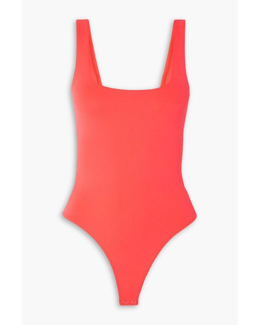 GOOD AMERICAN Red Scuba Modern Stretch Thong Bodysuit