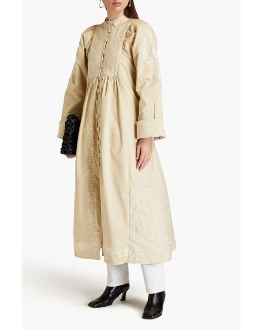 byTiMo Natural Embroidered Cotton-blend Sateen Coat