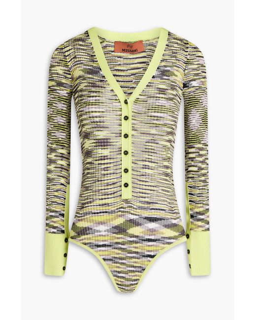 Missoni Green Space-dyed Ribbed-knit Bodysuit