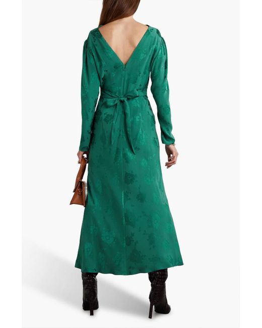 Rixo Green Ginger Satin-jacquard Midi Dress