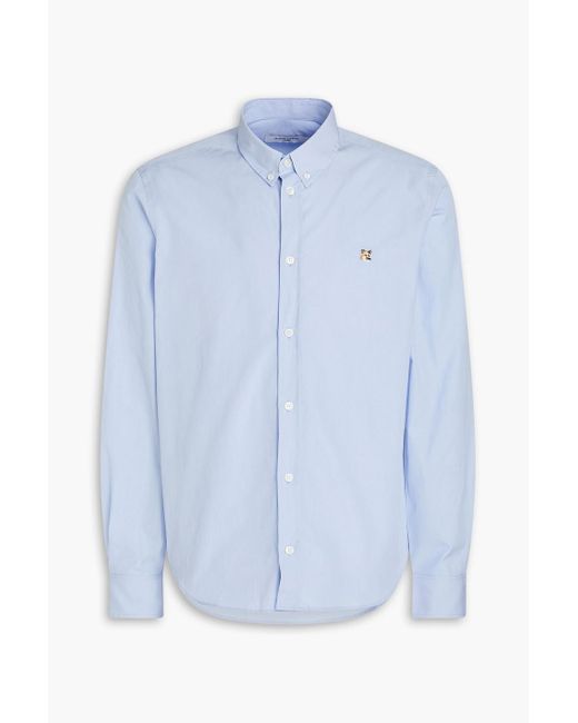 Maison Kitsuné Blue Appliquéd Cotton-poplin Shirt for men
