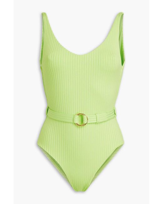 Melissa Odabash Green St. Tropez Belted Ribbed Swimsuit