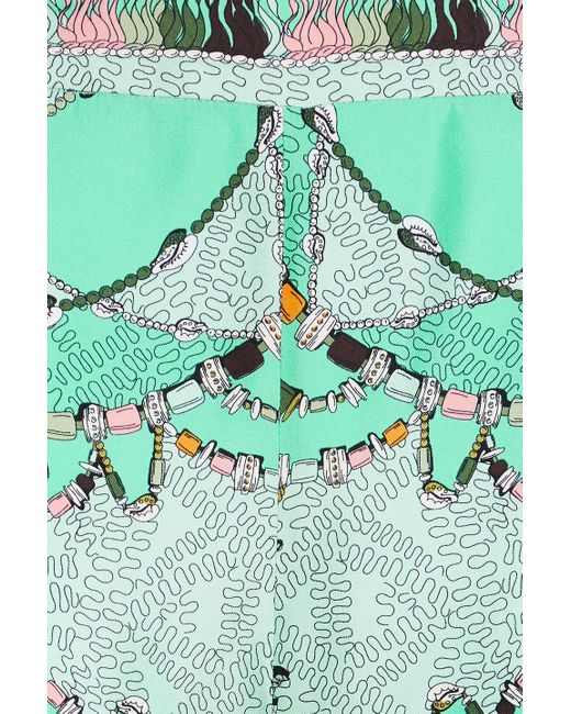 Emilio Pucci Green Cropped Printed Silk-twill Wide-leg Pants