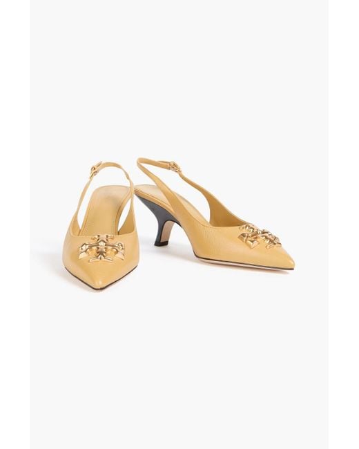 Tory Burch Natural Eleanor Embellished Leather Slingback Pumps