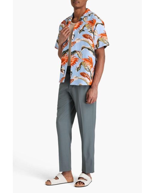 Maison Margiela Blue Printed Linen And Cotton-Blend Shirt for men